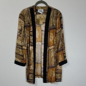 Vintage Lady Carole Open Cardigan Kimono Size 8 Artsy Boho Brown Black Hippie